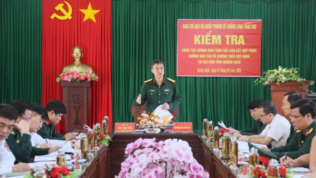 គណៈប្រតិភូក្រសួងការពារជាតិត្រួតពិនិត្យការងារប្រយុទ្ធប្រឆាំងនឹងការនេសាទខុសច្បាប់ និងខុសច្បាប់ (IUU) នៅខេត្តក្វាងង៉ាយ