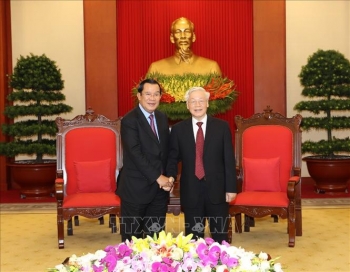 អគ្គលេខាបក្ស ប្រធានរដ្ឋវៀតណាម លោក Nguyen Phu Trong ទទួលជួបប្រធានគណបក្សប្រជាជនកម្ពុជា នាយករដ្ឋមន្រ្តី សម្តេច តេជោ ហ៊ុនសែន