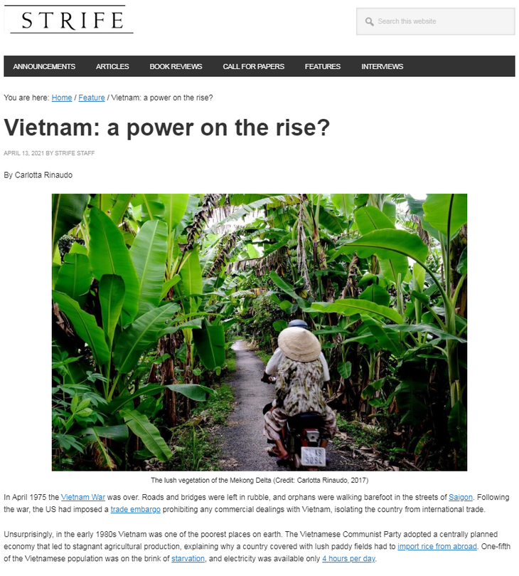 គេហទំព័រ strifeblog.org របស់ចក្រភពអង់គ្លេសនៅថ្ងៃទី ១៣ ខែមេសាបានចុះផ្សាយអត្ថបទសរសេរដោយអះអាងថា វៀតណាមកំពុងឈានឡើងក្នុងនាមជាប្រទេសមហាអំណាចថ្នាក់កណ្ដាល (ប្រភព៖ baoquocte.vn)