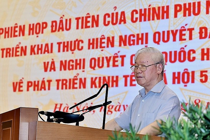 អគ្គលេខាបក្ស លោក Nguyen Phu Trong អញ្ជើញថ្លែងសុន្ទរកថាក្នុងកិច្ចប្រជុំ (រូបថត៖ vov.vn) 
